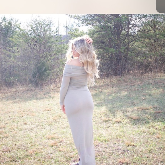 SKIMS Off-Shoulder Long Sleeve Dress in Beige - Picture 2 of 2